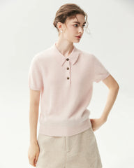 100% Cashmere Button-Front Polo Sweater