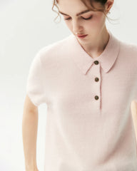 100% Cashmere Button-Front Polo Sweater