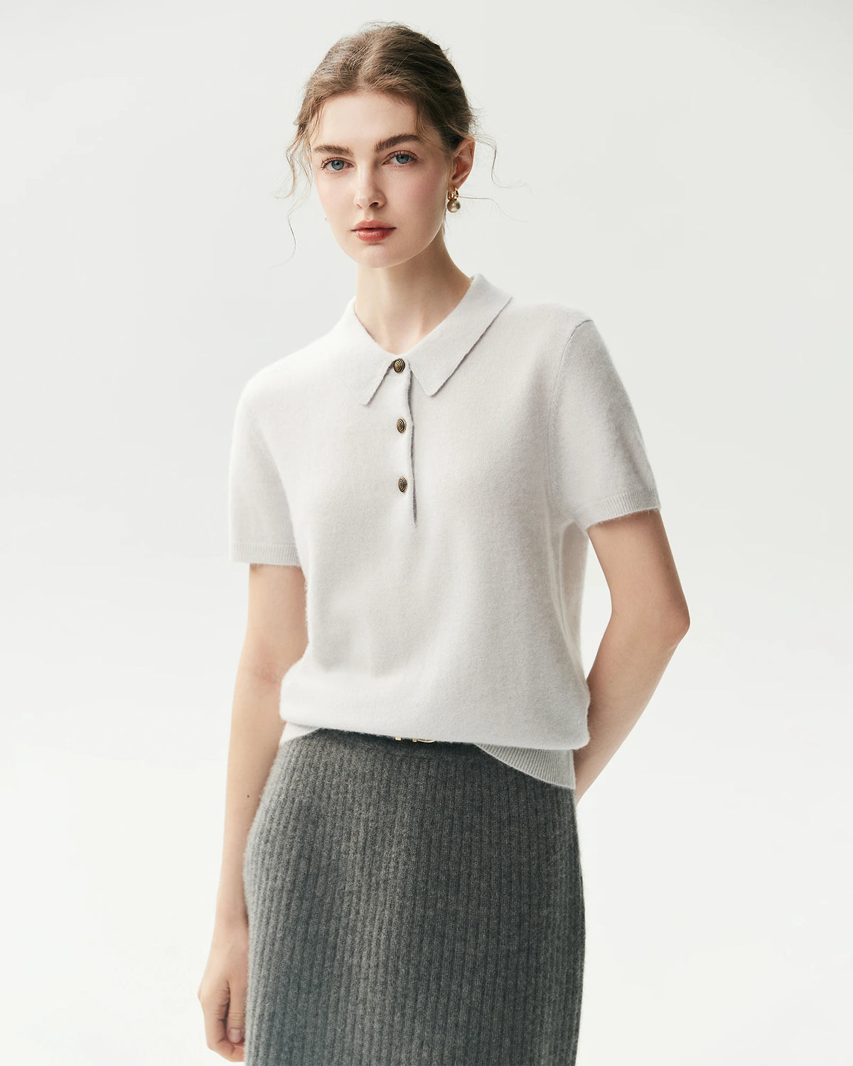 100% Cashmere Button-Front Polo Sweater
