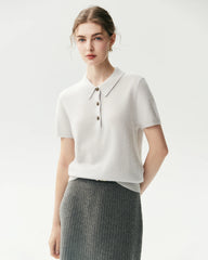 100% Cashmere Button-Front Polo Sweater