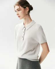 100% Cashmere Button-Front Polo Sweater