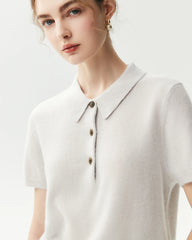 100% Cashmere Button-Front Polo Sweater