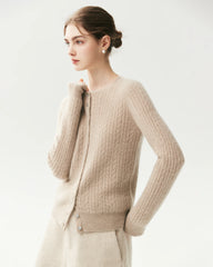 100% Cashmere Cable-Knit Cardigan with Heart Buttons