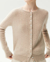 100% Cashmere Cable-Knit Cardigan with Heart Buttons