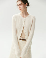 100% Cashmere Cable-Knit Cardigan with Heart Buttons