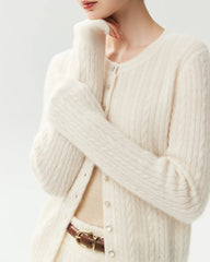 100% Cashmere Cable-Knit Cardigan with Heart Buttons