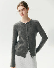 100% Cashmere Cable-Knit Cardigan with Heart Buttons