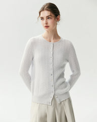 100% Cashmere Cable-Knit Cardigan with Heart Buttons