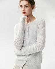 100% Cashmere Cable-Knit Cardigan with Heart Buttons