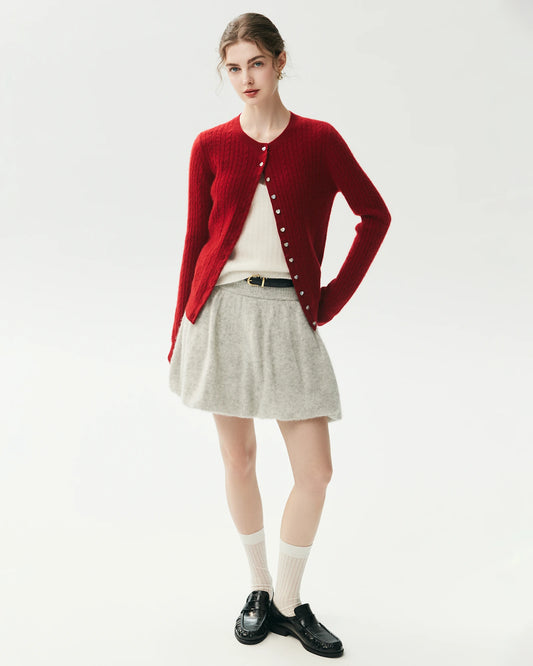 100% Cashmere Cable-Knit Cardigan with Heart Buttons