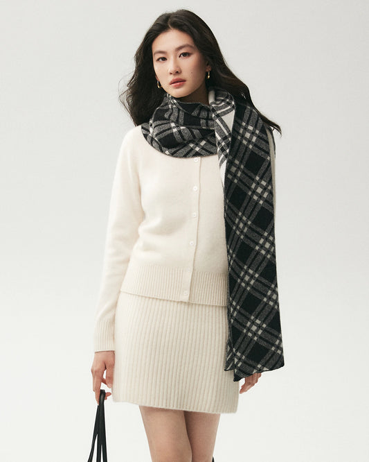 100% Cashmere Checked Scarf