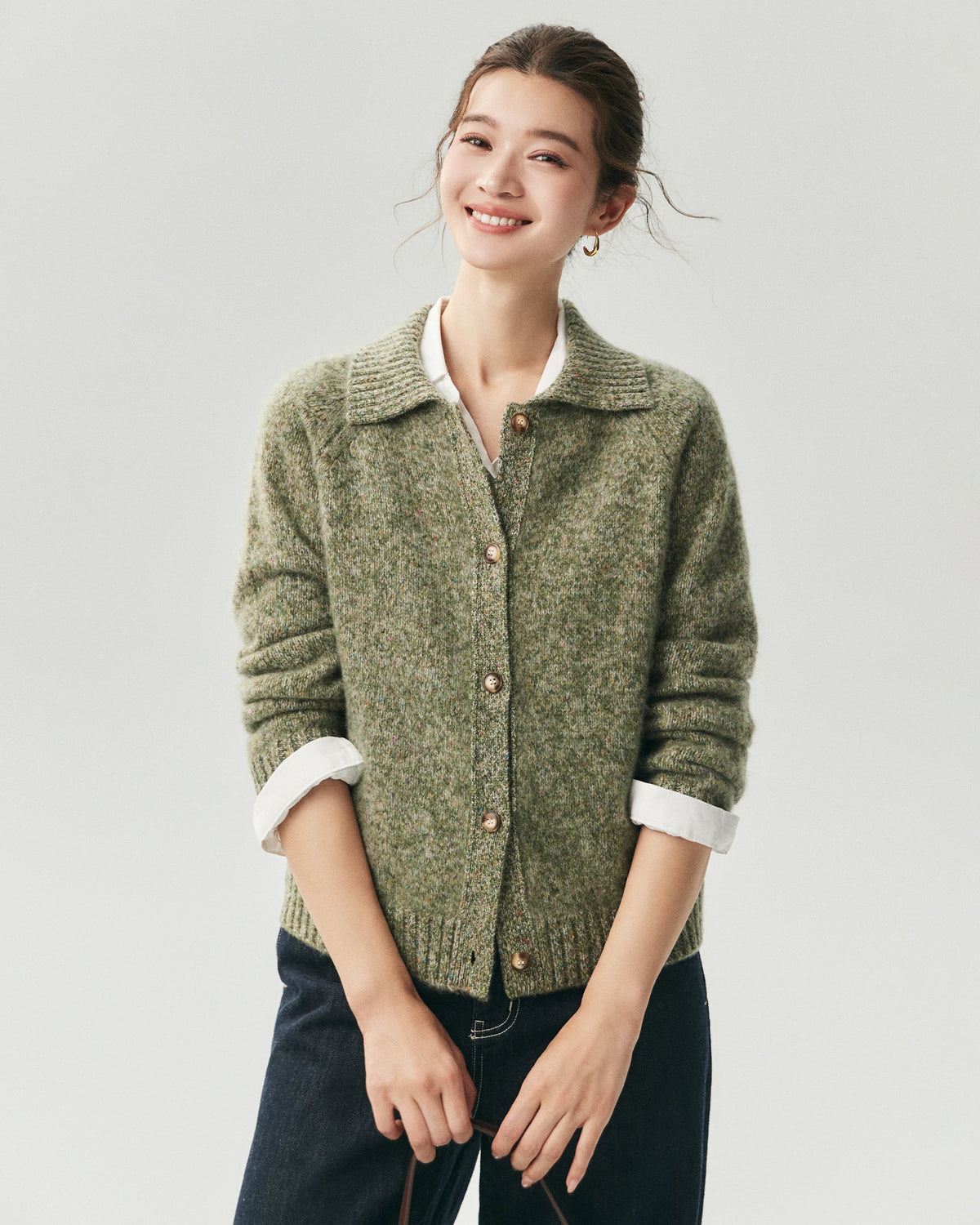 100% Cashmere Collared Speckled Cardigan