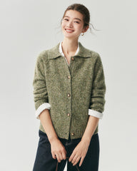 100% Cashmere Collared Speckled Cardigan