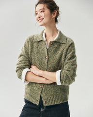 100% Cashmere Collared Speckled Cardigan