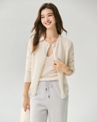 100% Cashmere Crewneck Button-Down Cardigan
