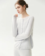 100% Cashmere Crewneck Button-Down Cardigan
