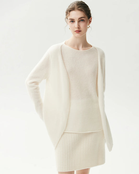 100% Cashmere Faux Two-Piece Layered Sweater