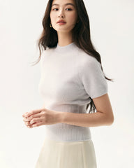 100% Cashmere Fitted Short Sleeve Sweater