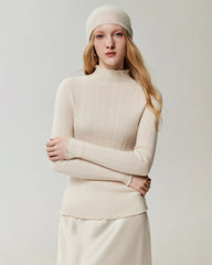 100% Cashmere Lettuce Trim Mock Neck Pullover