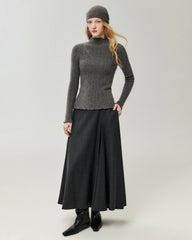 100% Cashmere Lettuce Trim Mock Neck Pullover