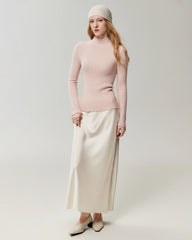 100% Cashmere Lettuce Trim Mock Neck Pullover