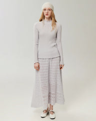 100% Cashmere Lettuce Trim Mock Neck Pullover