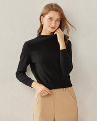 Women's Cashmere Mock Neck Sweater, Black