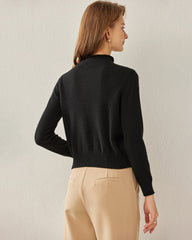 Women's Cashmere Mock Neck Sweater, Black