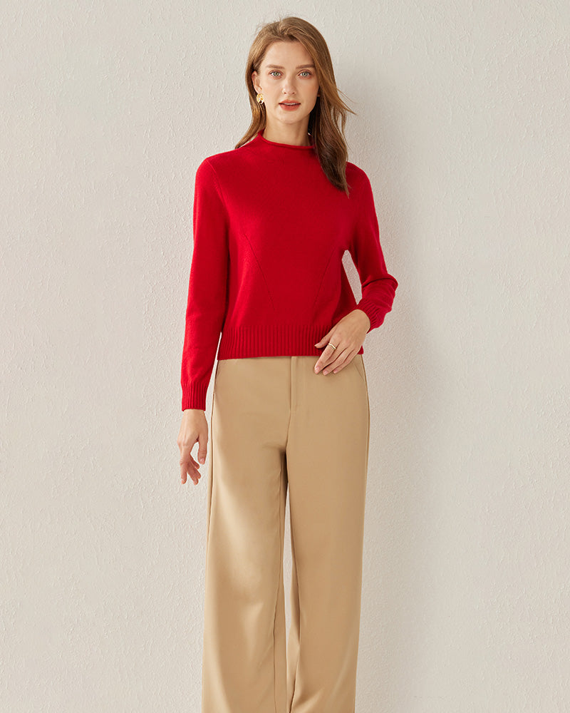 Women's Cashmere Mock Neck Sweater, Red