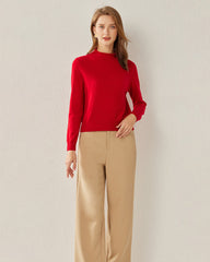 Women's Cashmere Mock Neck Sweater, Red