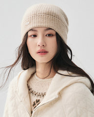 100% Cashmere Ribbed Cuffed Knit Beanie