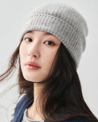 100% Cashmere Ribbed Cuffed Knit Beanie