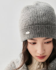 100% Cashmere Ribbed Cuffed Knit Beanie