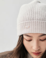 100% Cashmere Ribbed Cuffed Knit Beanie