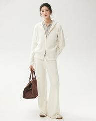 100% Cashmere Ribbed Hooded Zip-Up Cardigan