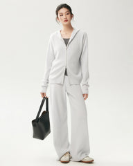 100% Cashmere Ribbed Hooded Zip-Up Cardigan