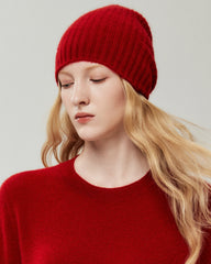 100% Cashmere Ribbed Knit Beanie
