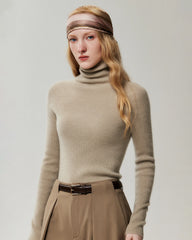 100% Cashmere Ribbed Turtleneck Sweater