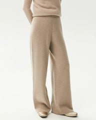 100% Cashmere Ribbed Wide-Leg Pants