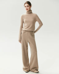 100% Cashmere Ribbed Wide-Leg Pants