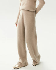 100% Cashmere Ribbed Wide-Leg Pants