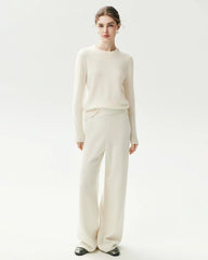 100% Cashmere Ribbed Wide-Leg Pants