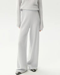 100% Cashmere Ribbed Wide-Leg Pants
