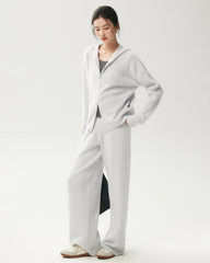 100% Cashmere Ribbed Wide-Leg Pants