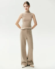 100% Cashmere Sleeveless Mock Neck Ribbed Top