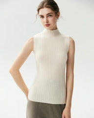 100% Cashmere Sleeveless Mock Neck Ribbed Top