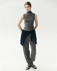 100% Cashmere Sleeveless Mock Neck Ribbed Top