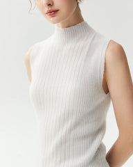 100% Cashmere Sleeveless Mock Neck Ribbed Top