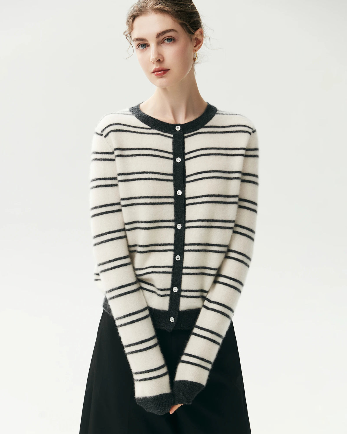 100% Cashmere Striped Cardigan