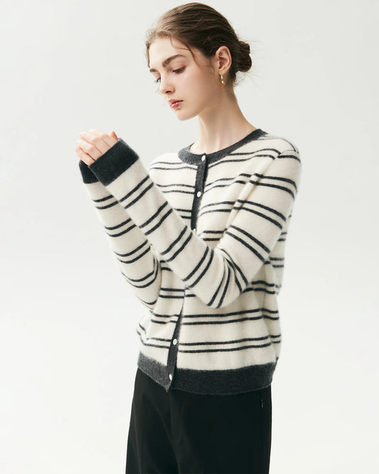 100% Cashmere Striped Cardigan